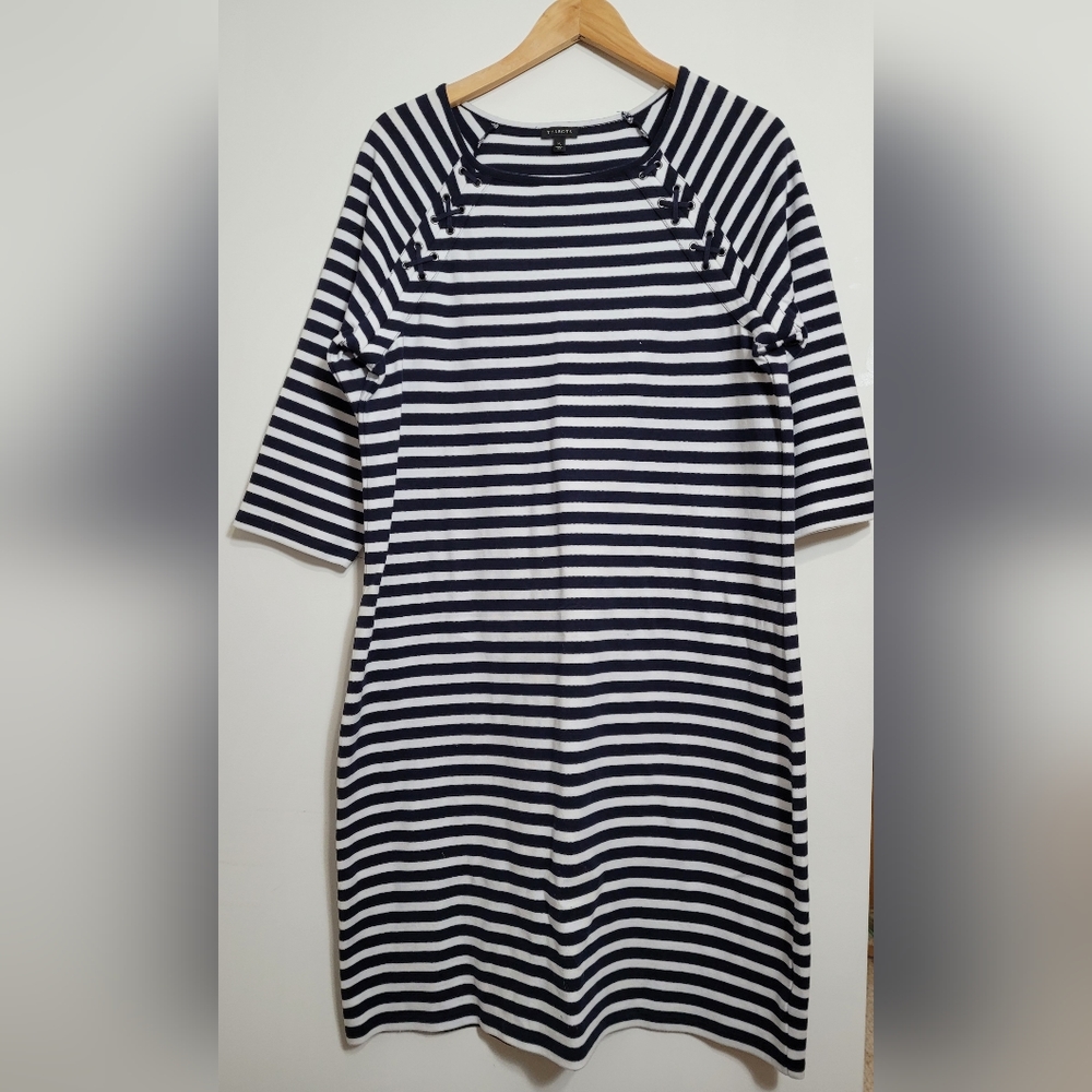 Talbots Navy Blue & White Cotton Striped Dress XL